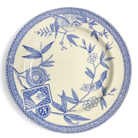 Antique 1822 Wedgwood Porcelain 7.5” Plate Dish Blue Painted Bird Design Louise